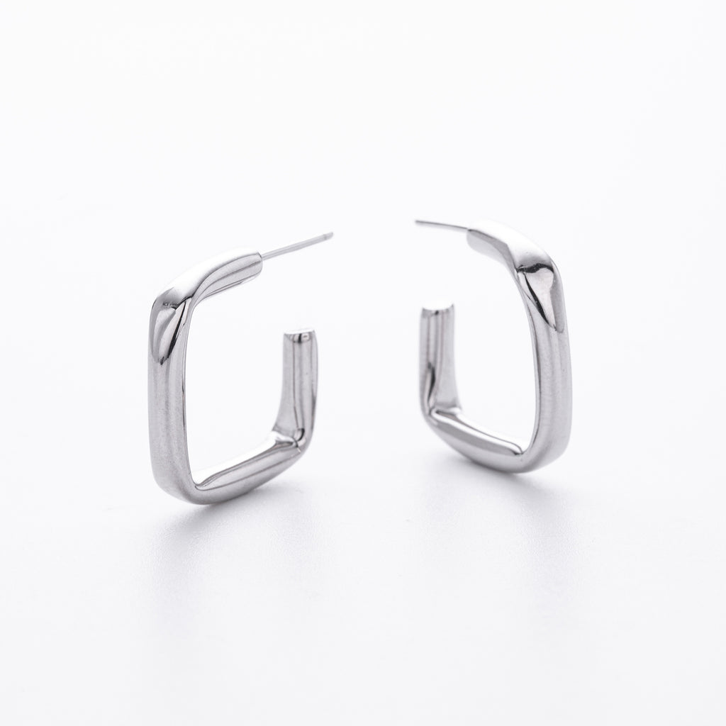 925 Sterling Silver Rectangular Hollow C-Shape Hoop Earrings 40400134