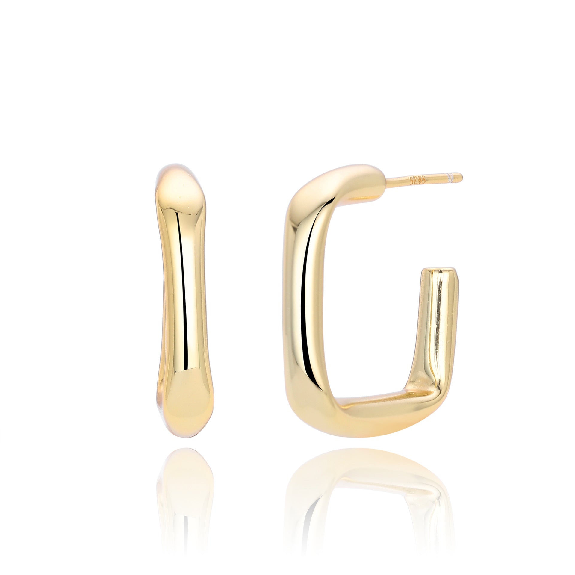 925 Sterling Silver Rectangular Hollow C-Shape Hoop Earrings 40400134
