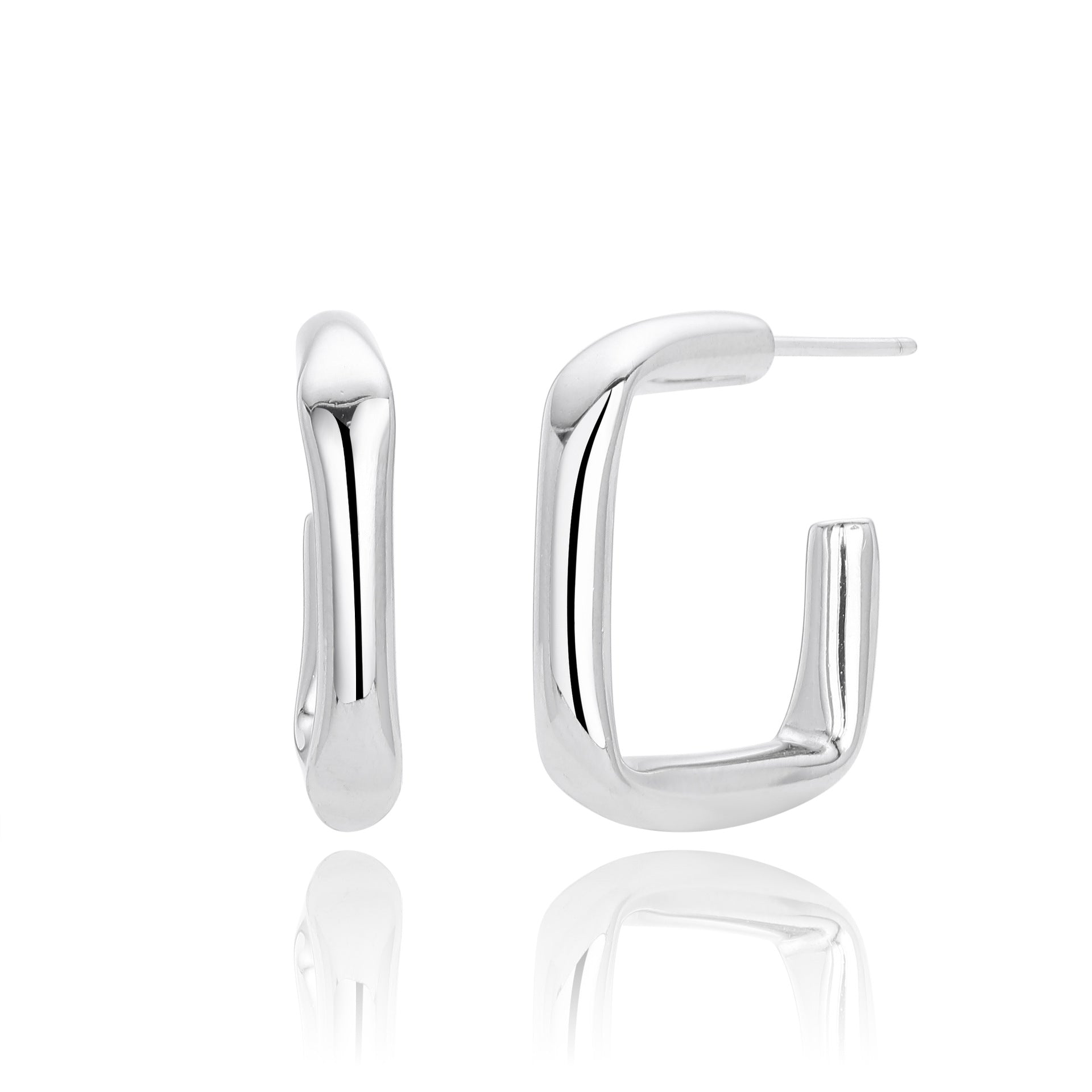 925 Sterling Silver Rectangular Hollow C-Shape Hoop Earrings 40400134