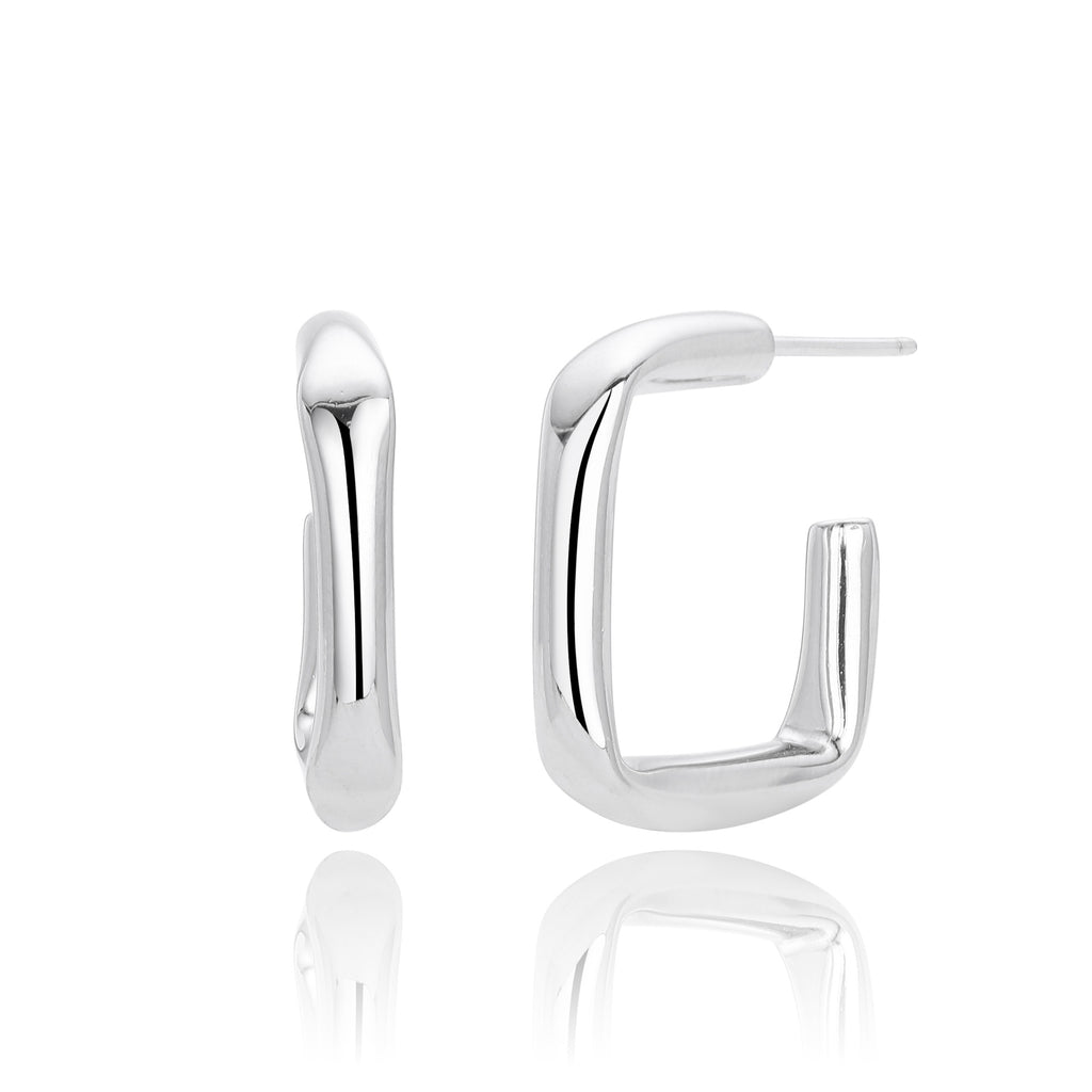 925 Sterling Silver Rectangular Hollow C-Shape Hoop Earrings 40400134