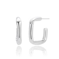 925 Sterling Silver Rectangular Hollow C-Shape Hoop Earrings 40400134