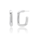 925 Sterling Silver Rectangular Hollow C-Shape Hoop Earrings 40400134