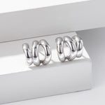 925 Sterling Silver Triple Row C-Shape Hoop Stud Earrings 40400136