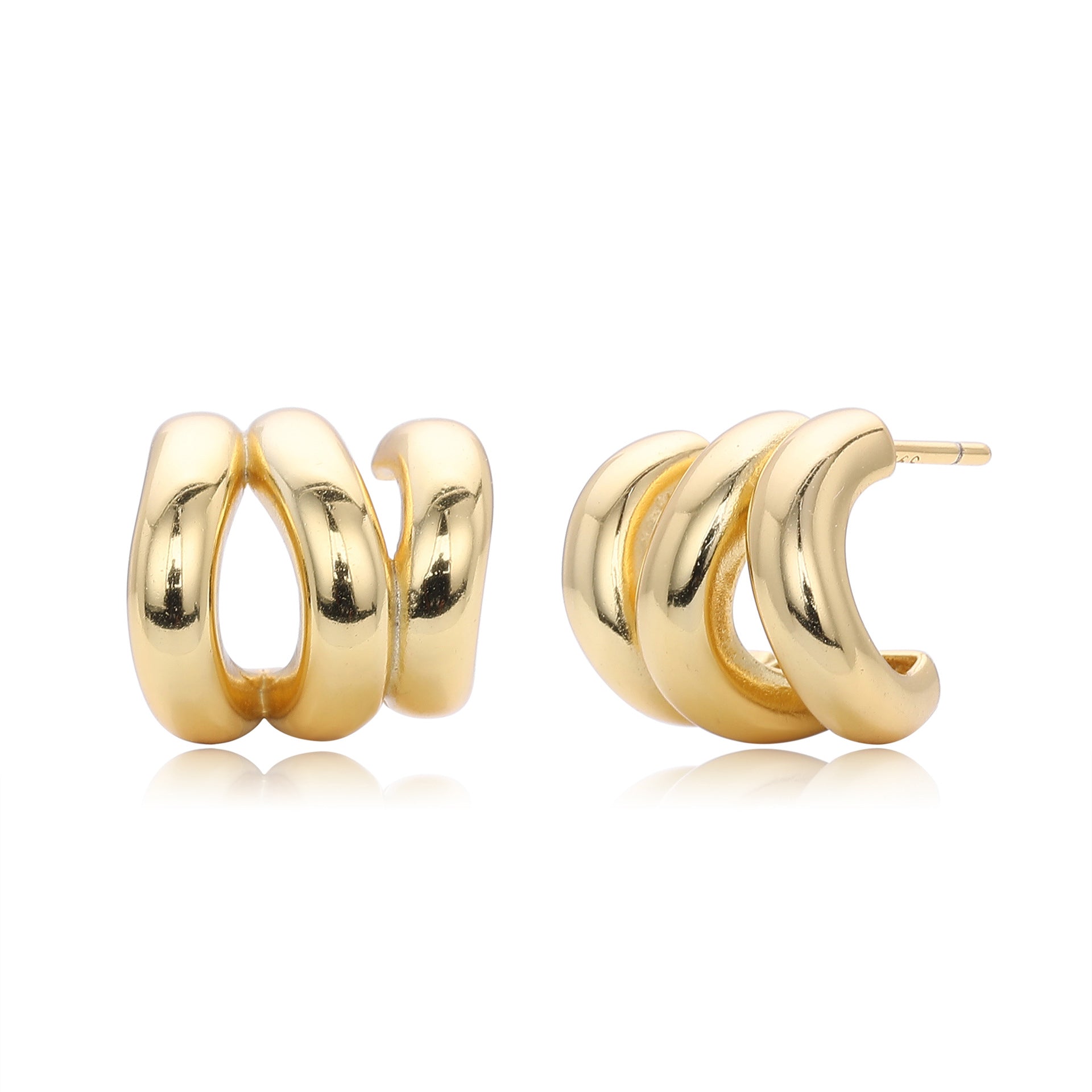 925 Sterling Silver Triple Row C-Shape Hoop Stud Earrings 40400136