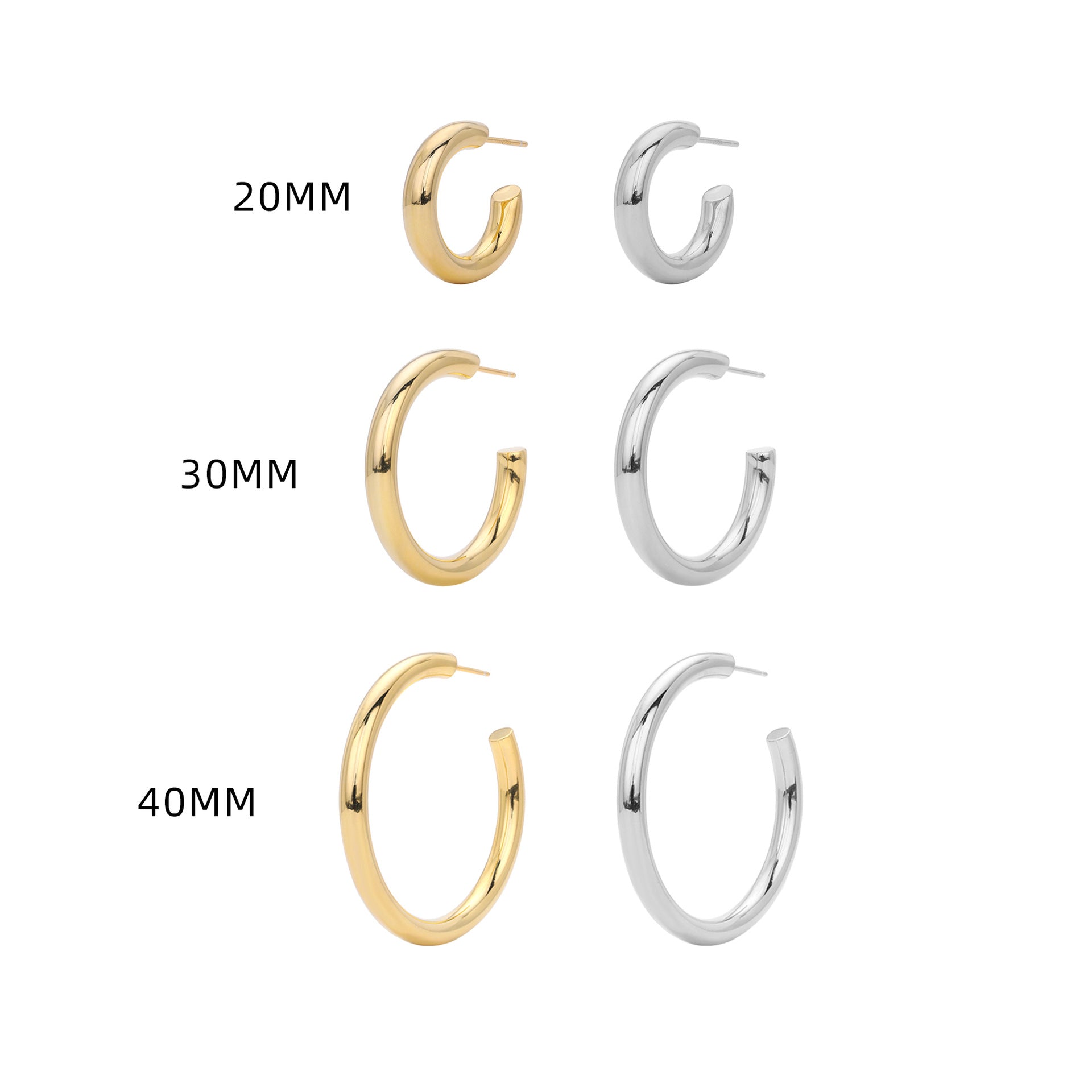 925 Sterling Silver High-Polish C-Shape Open Hoop Earrings 40400137