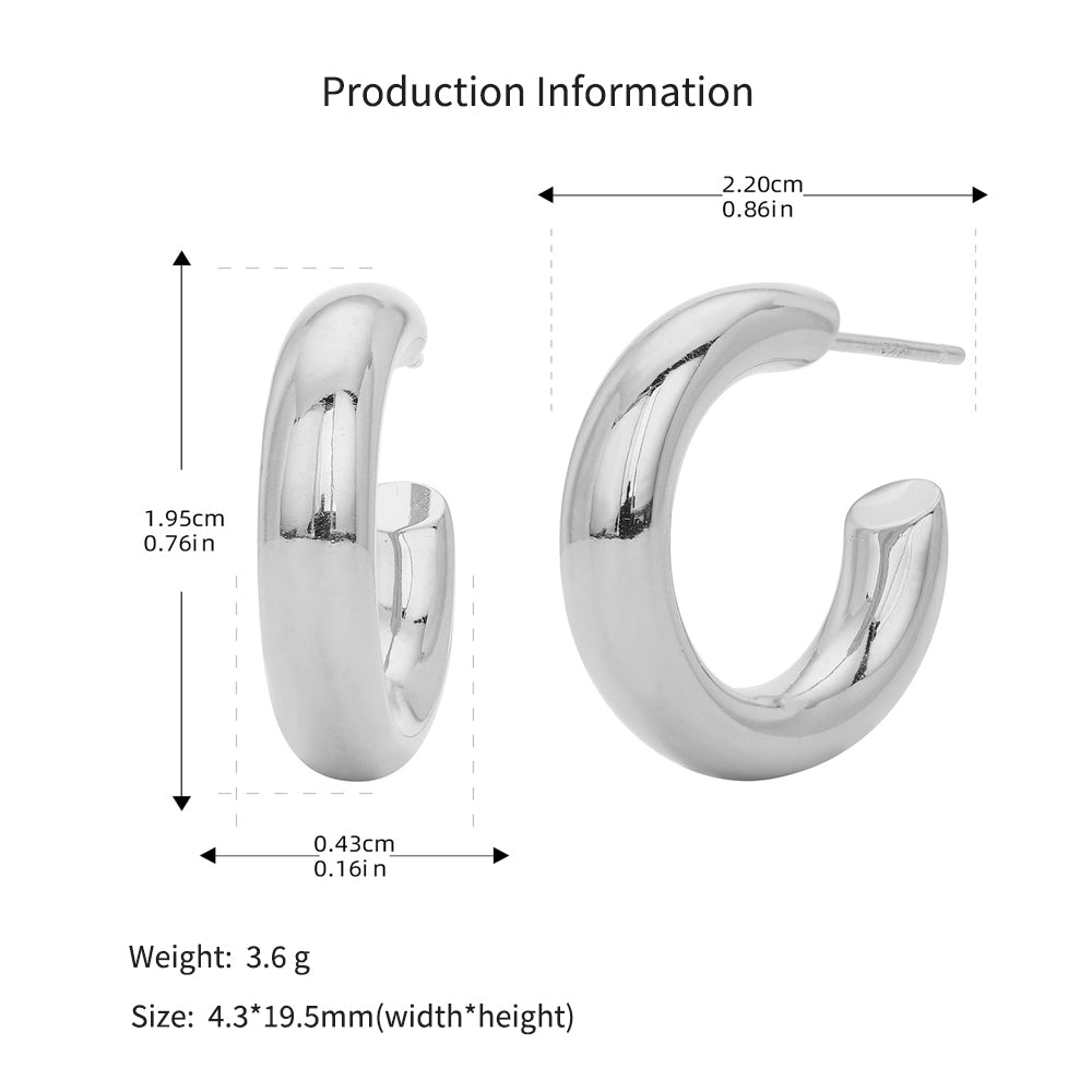 925 Sterling Silver High-Polish C-Shape Open Hoop Earrings 40400137