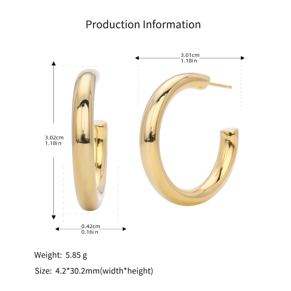 925 Sterling Silver High-Polish C-Shape Open Hoop Earrings 40400137