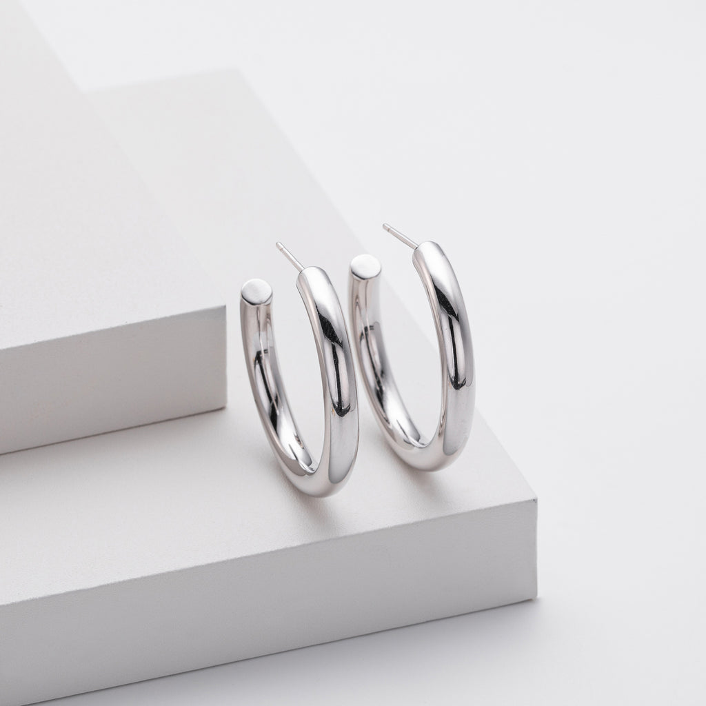 925 Sterling Silver High-Polish C-Shape Open Hoop Earrings 40400137