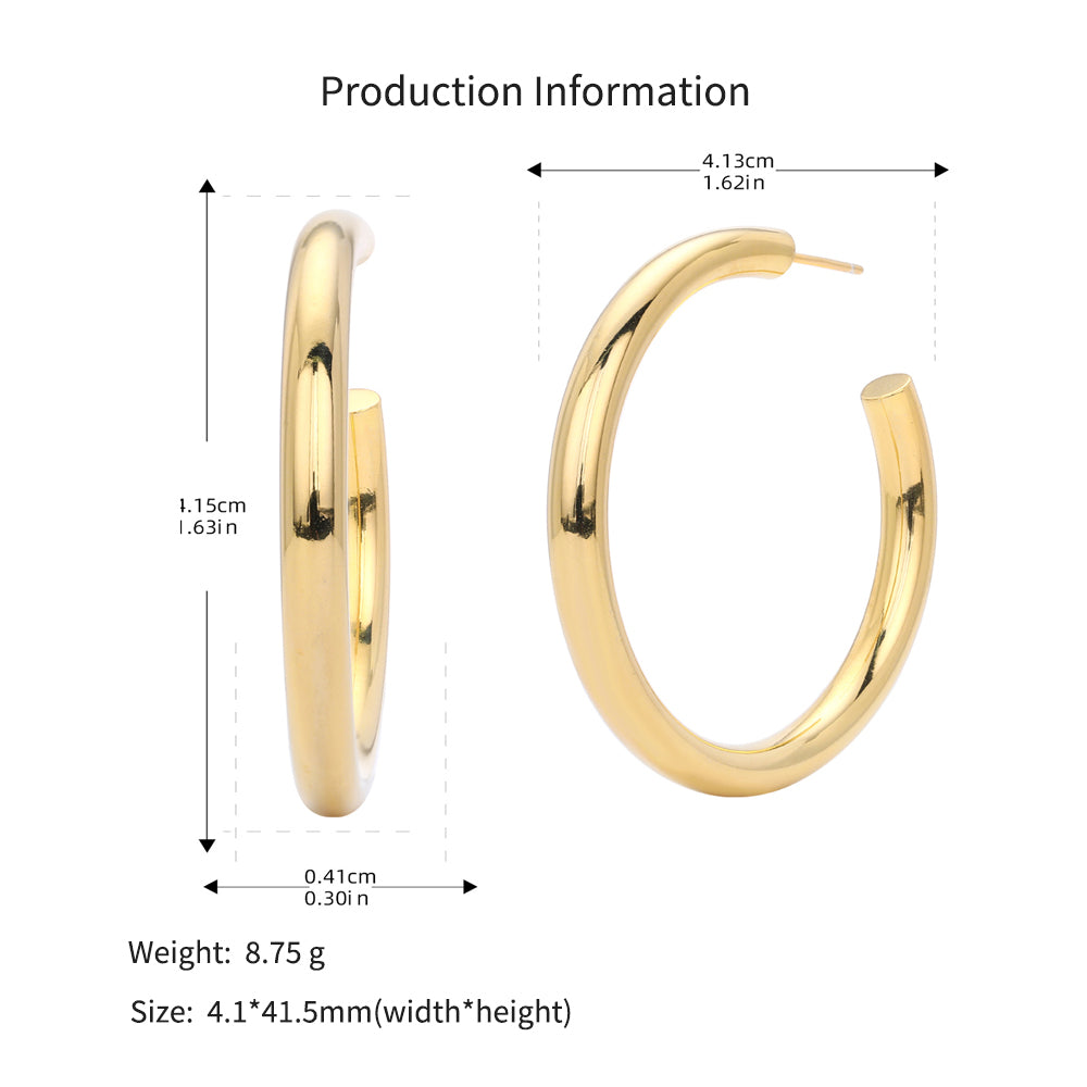 925 Sterling Silver High-Polish C-Shape Open Hoop Earrings 40400137