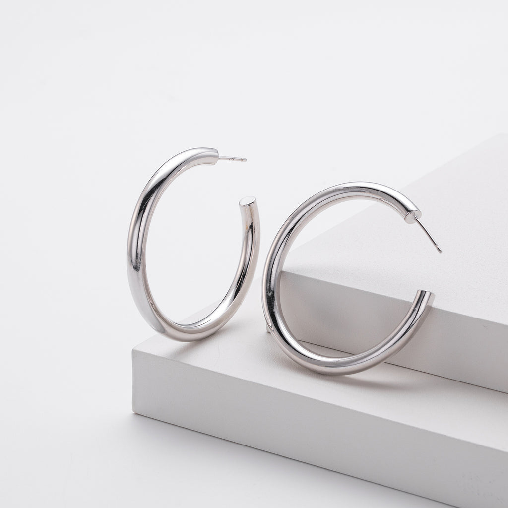 925 Sterling Silver High-Polish C-Shape Open Hoop Earrings 40400137