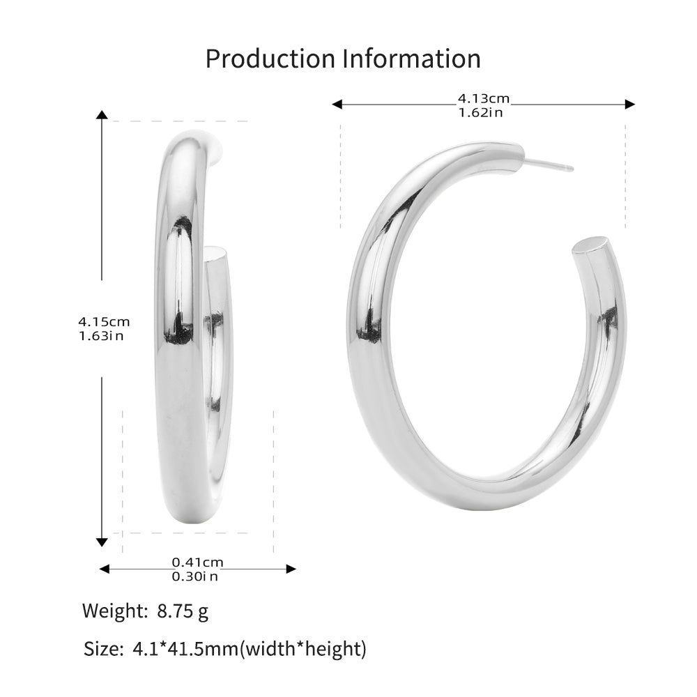 925 Sterling Silver High-Polish C-Shape Open Hoop Earrings 40400137