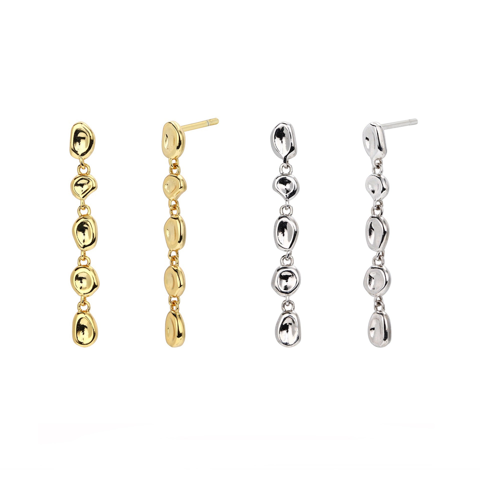 925 Sterling Silver Organic Irregular Link Linear Drop Earrings 40400139