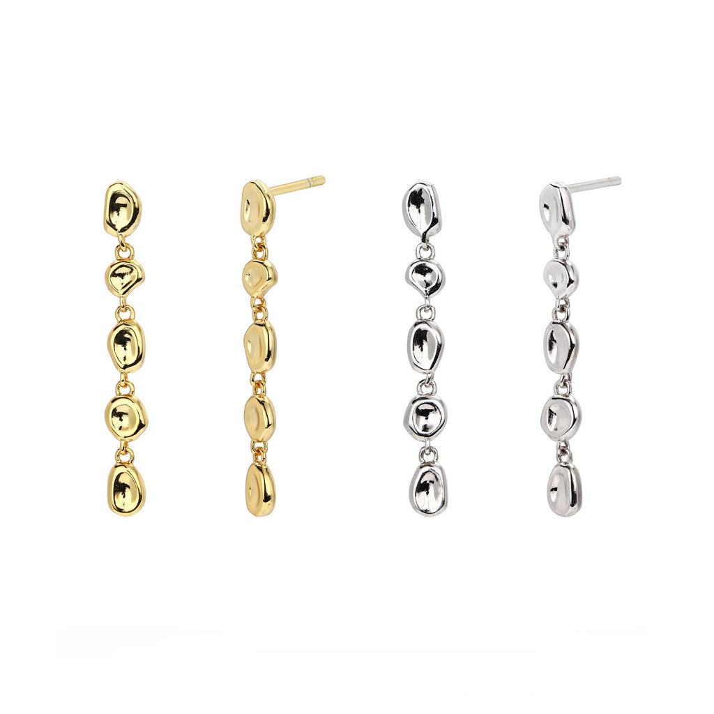 925 Sterling Silver Organic Irregular Link Linear Drop Earrings 40400139