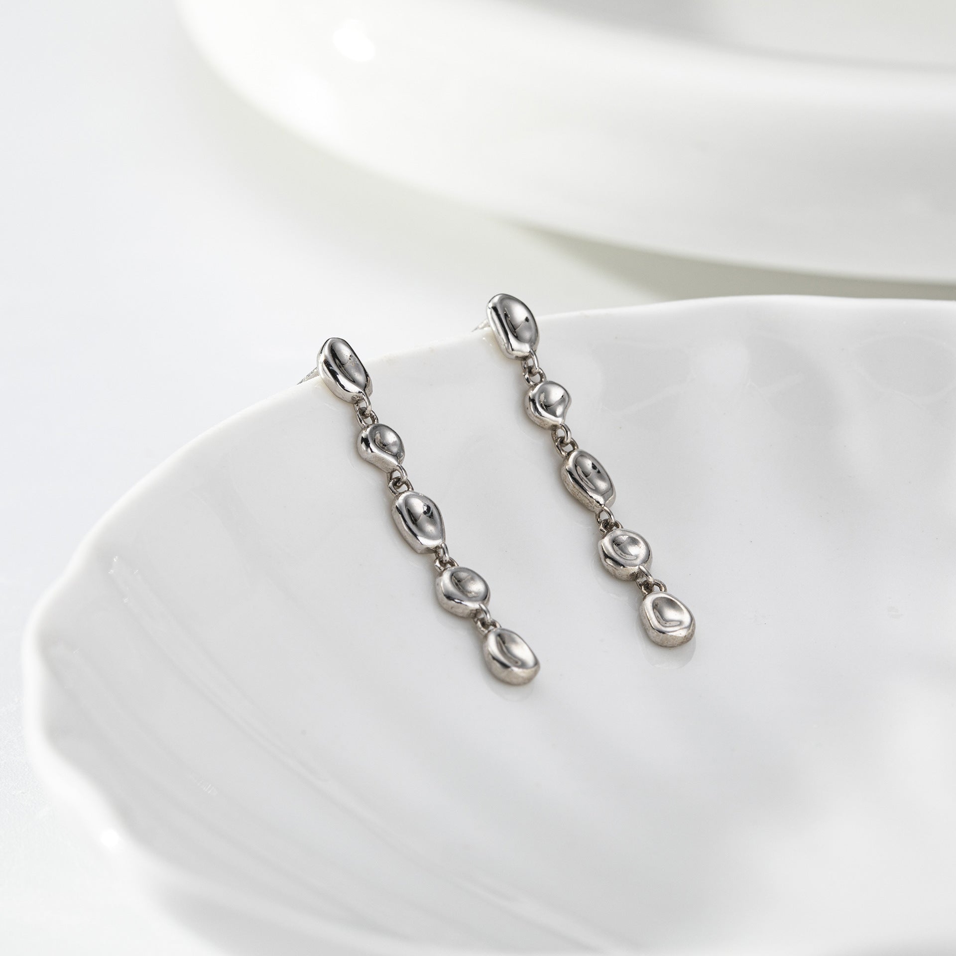 925 Sterling Silver Organic Irregular Link Linear Drop Earrings 40400139
