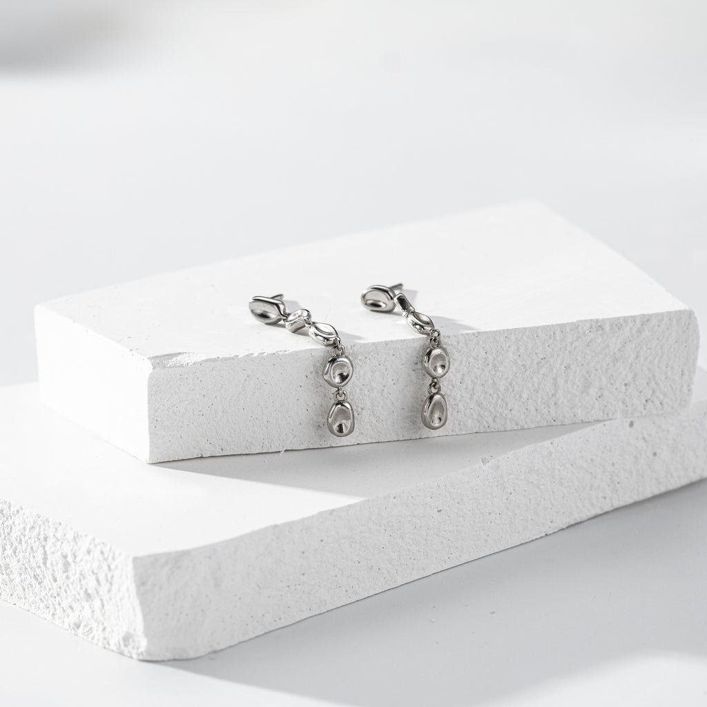 925 Sterling Silver Organic Irregular Link Linear Drop Earrings 40400139