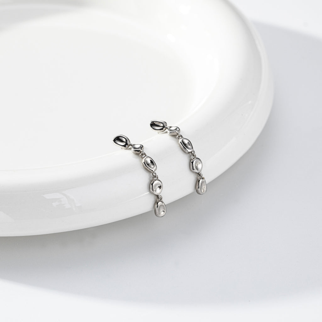 925 Sterling Silver Organic Irregular Link Linear Drop Earrings 40400139