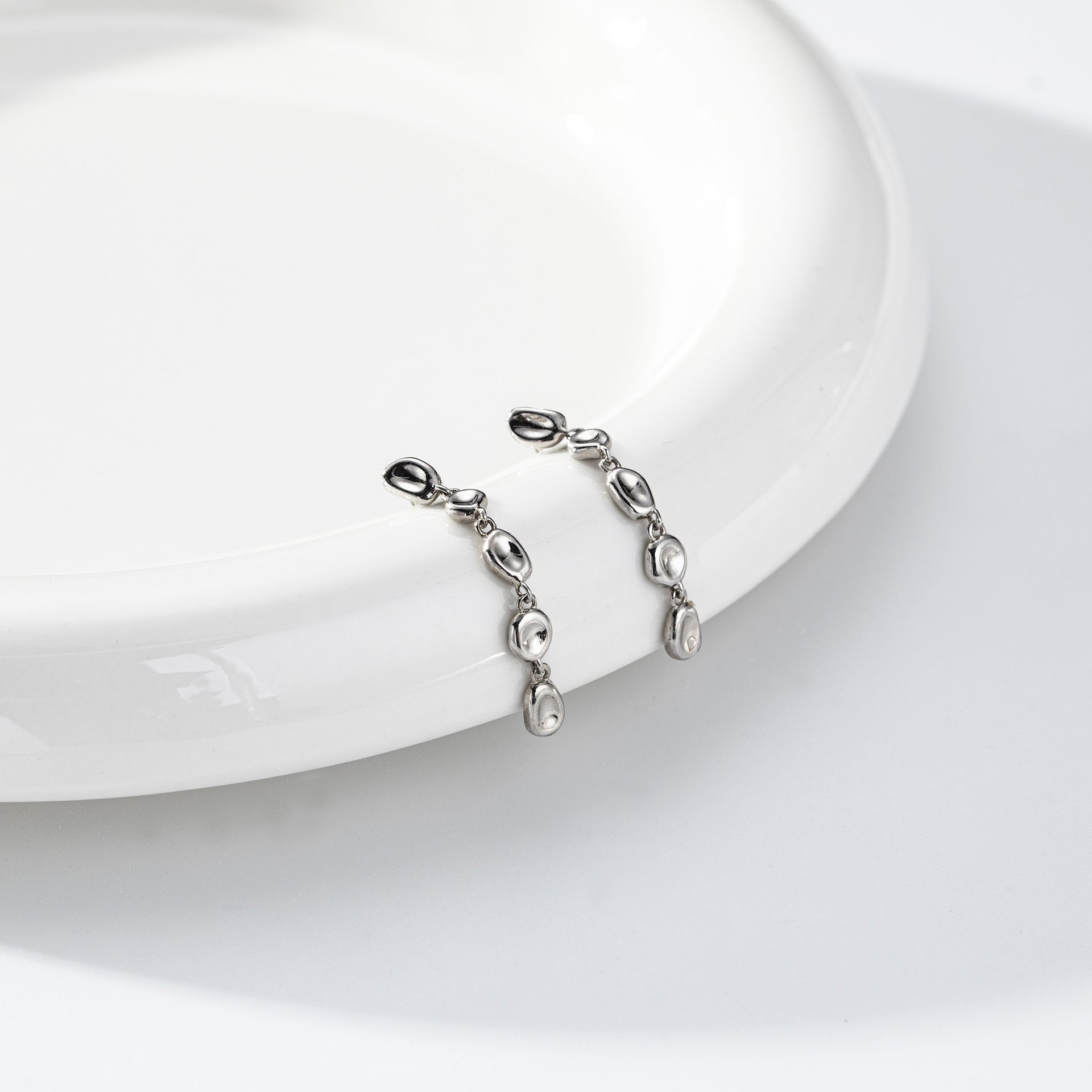 925 Sterling Silver Organic Irregular Link Linear Drop Earrings 40400139