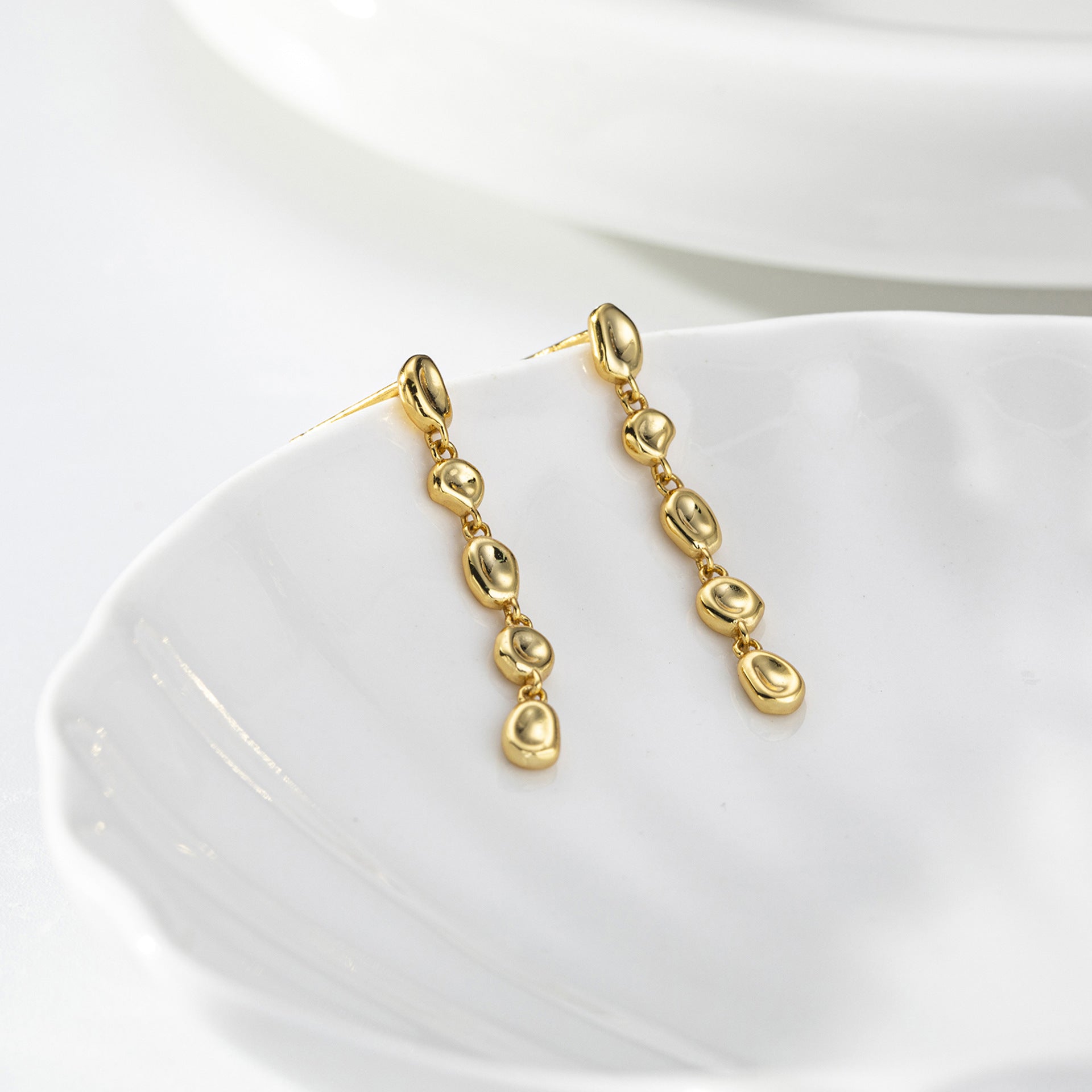 925 Sterling Silver Organic Irregular Link Linear Drop Earrings 40400139