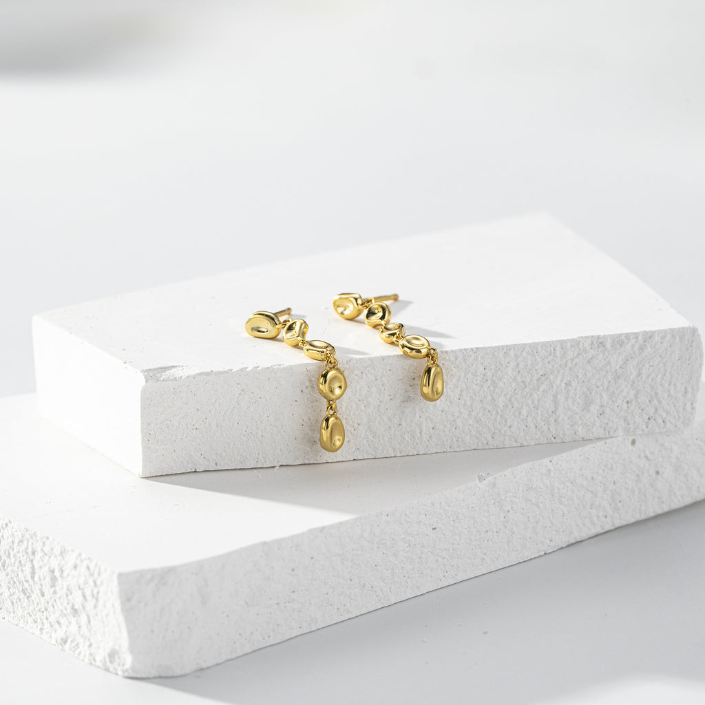 925 Sterling Silver Organic Irregular Link Linear Drop Earrings 40400139