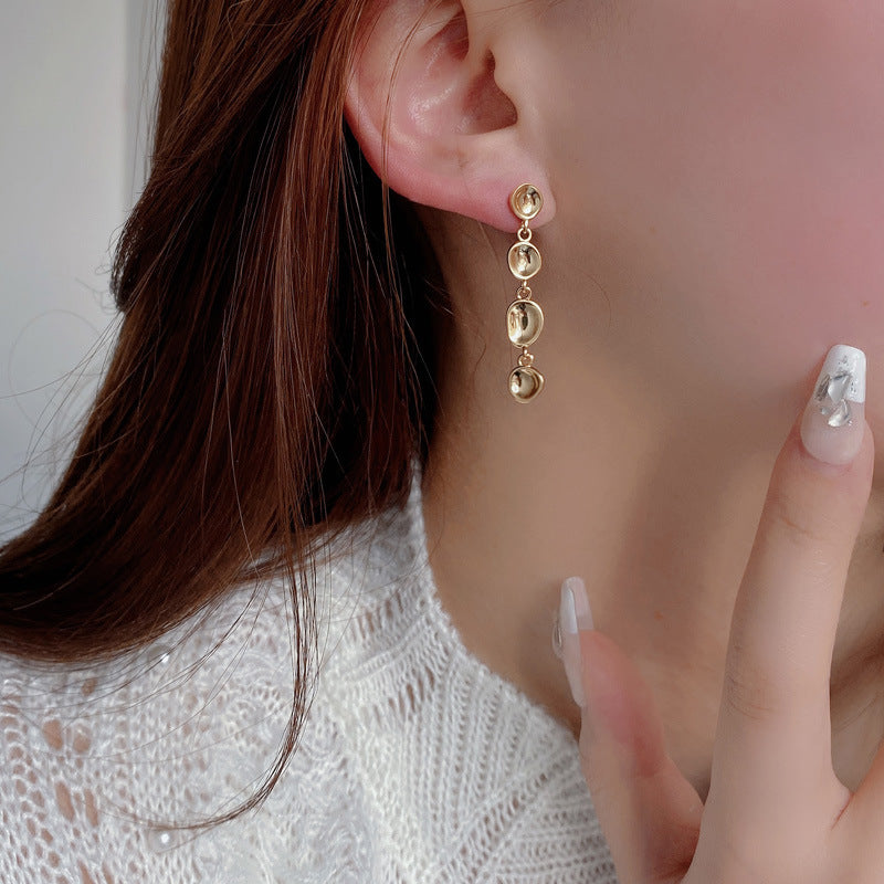 925 Sterling Silver Organic Bean Link Linear Drop Earrings 40400142