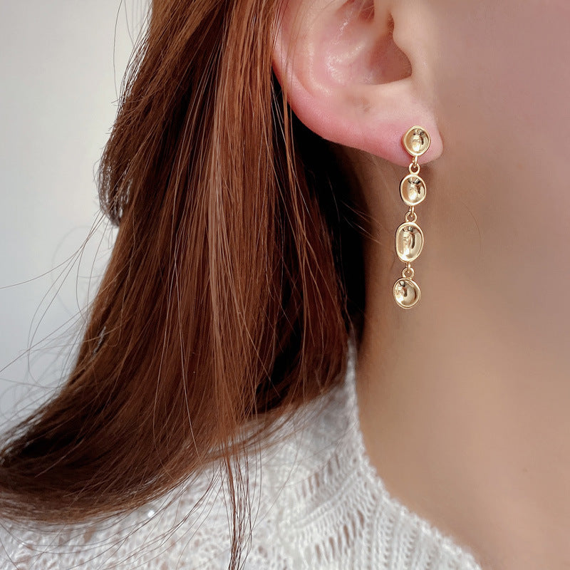 925 Sterling Silver Organic Bean Link Linear Drop Earrings 40400142