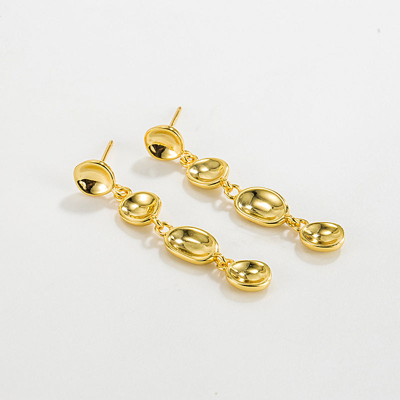 925 Sterling Silver Organic Bean Link Linear Drop Earrings 40400142