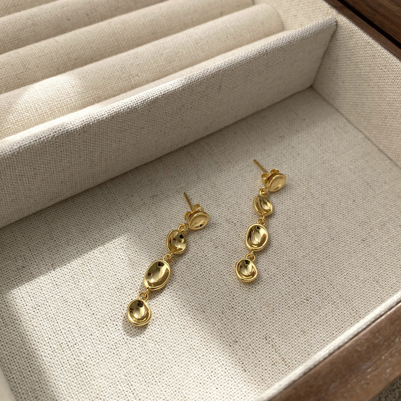 925 Sterling Silver Organic Bean Link Linear Drop Earrings 40400142