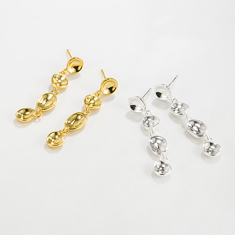 925 Sterling Silver Organic Bean Link Linear Drop Earrings 40400142