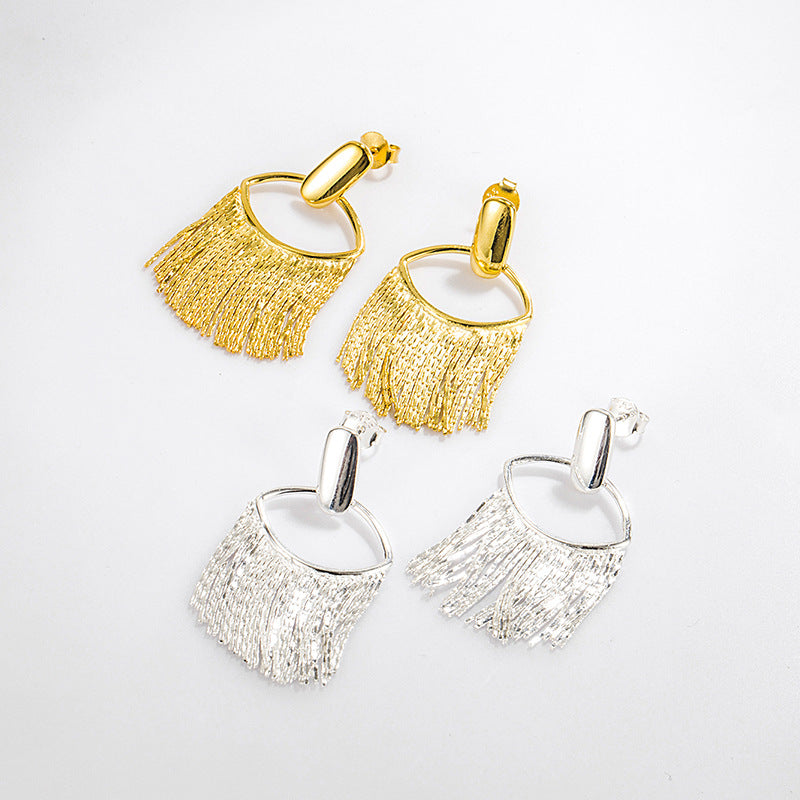 925 Sterling Silver Minimalist Chain Fringe Earrings 40400143