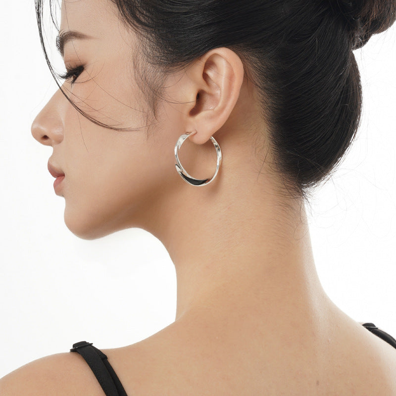 925 Sterling Silver Mobius Twisted Open Hoop Earrings 40400146