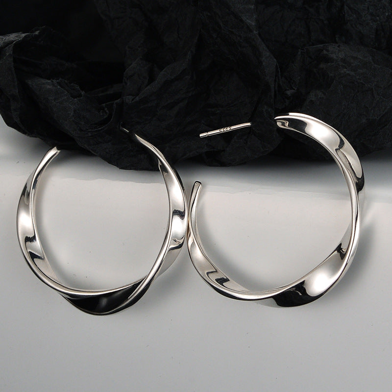925 Sterling Silver Mobius Twisted Open Hoop Earrings 40400146