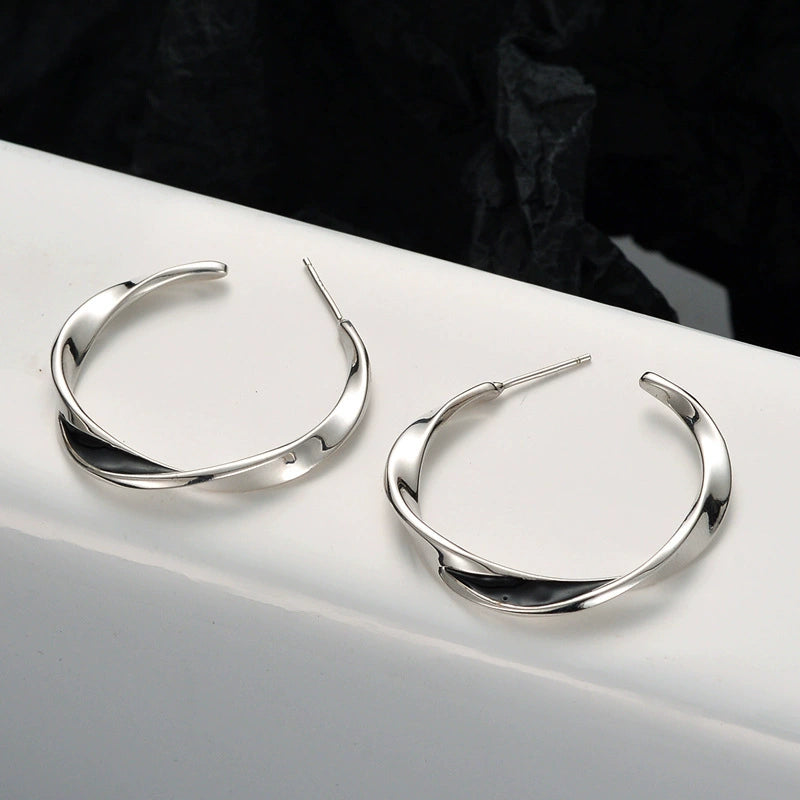 925 Sterling Silver Mobius Twisted Open Hoop Earrings 40400146