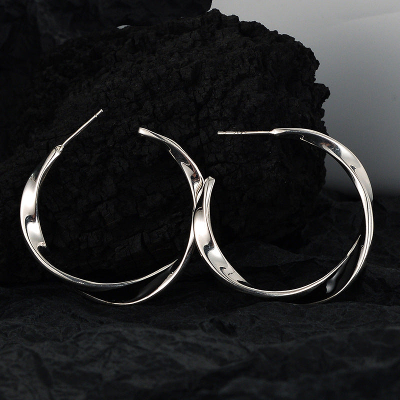 925 Sterling Silver Mobius Twisted Open Hoop Earrings 40400146