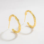 925 Sterling Silver Textured Molten C-Shape Hoop Earrings 40400150