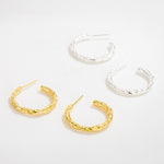 925 Sterling Silver Textured Molten C-Shape Hoop Earrings 40400150