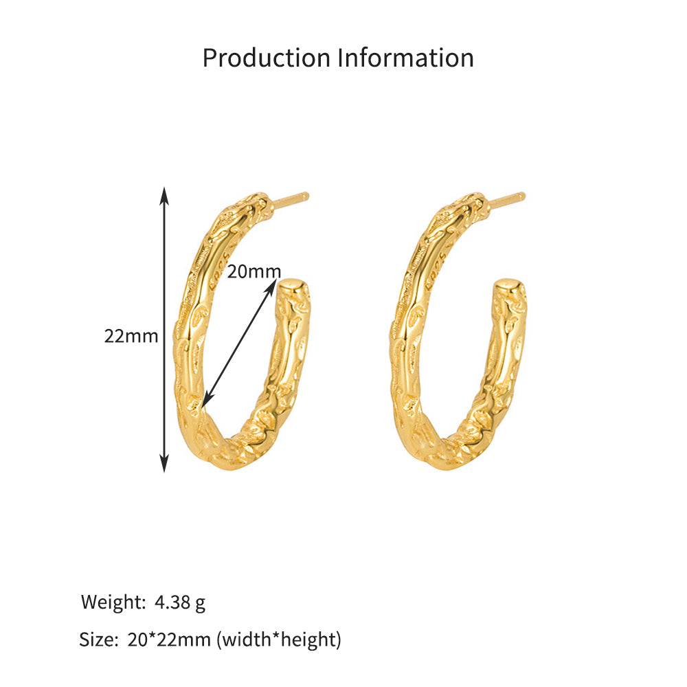 925 Sterling Silver Textured Molten C-Shape Hoop Earrings 40400150