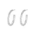 925 Sterling Silver Textured Molten C-Shape Hoop Earrings 40400150