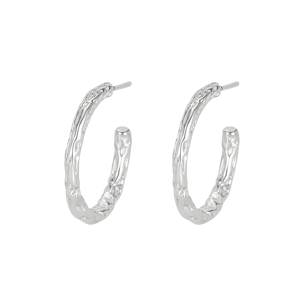925 Sterling Silver Textured Molten C-Shape Hoop Earrings 40400150