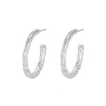 925 Sterling Silver Textured Molten C-Shape Hoop Earrings 40400150