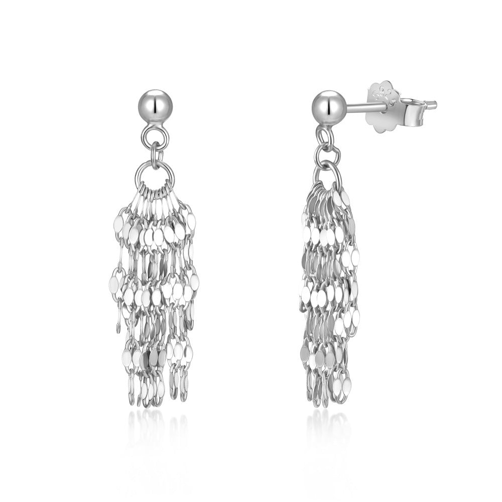 925 Sterling Silver Disc Fringe Dangle Earrings 40400152