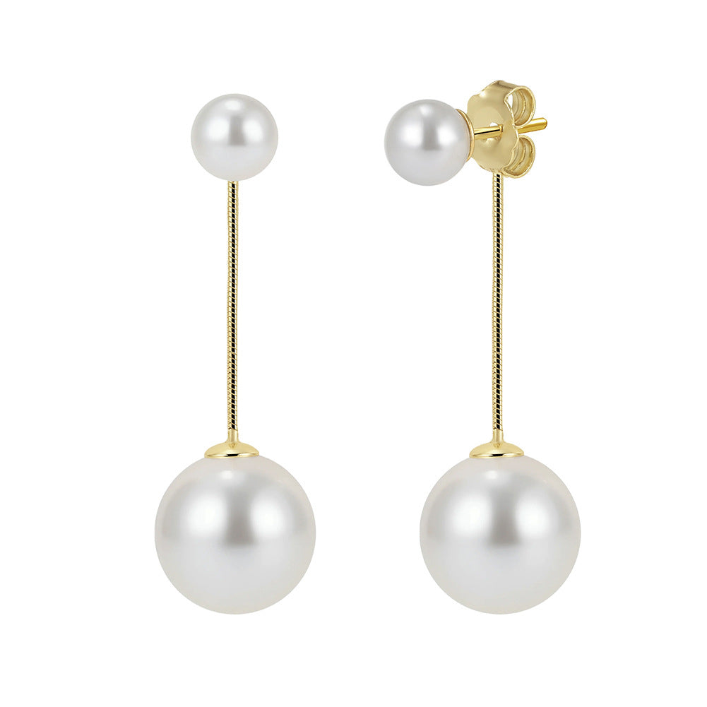 925 Sterling Silver Double Shell Pearl Linear Drop Earrings 40500079