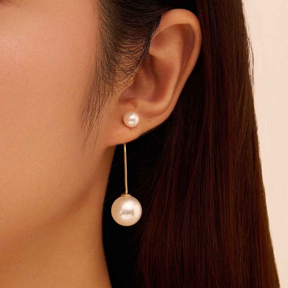925 Sterling Silver Double Shell Pearl Linear Drop Earrings 40500079