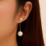 925 Sterling Silver Double Shell Pearl Linear Drop Earrings 40500079