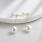 925 Sterling Silver Double Shell Pearl Linear Drop Earrings 40500079