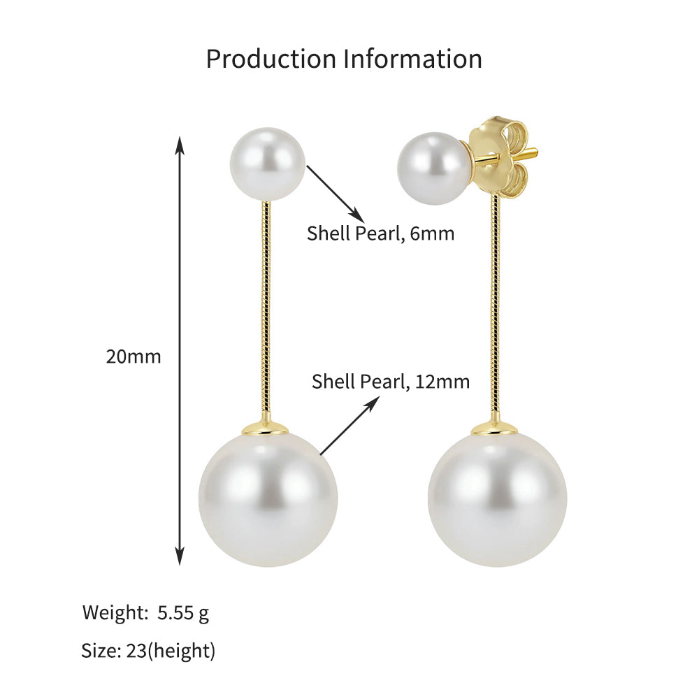 925 Sterling Silver Double Shell Pearl Linear Drop Earrings 40500079