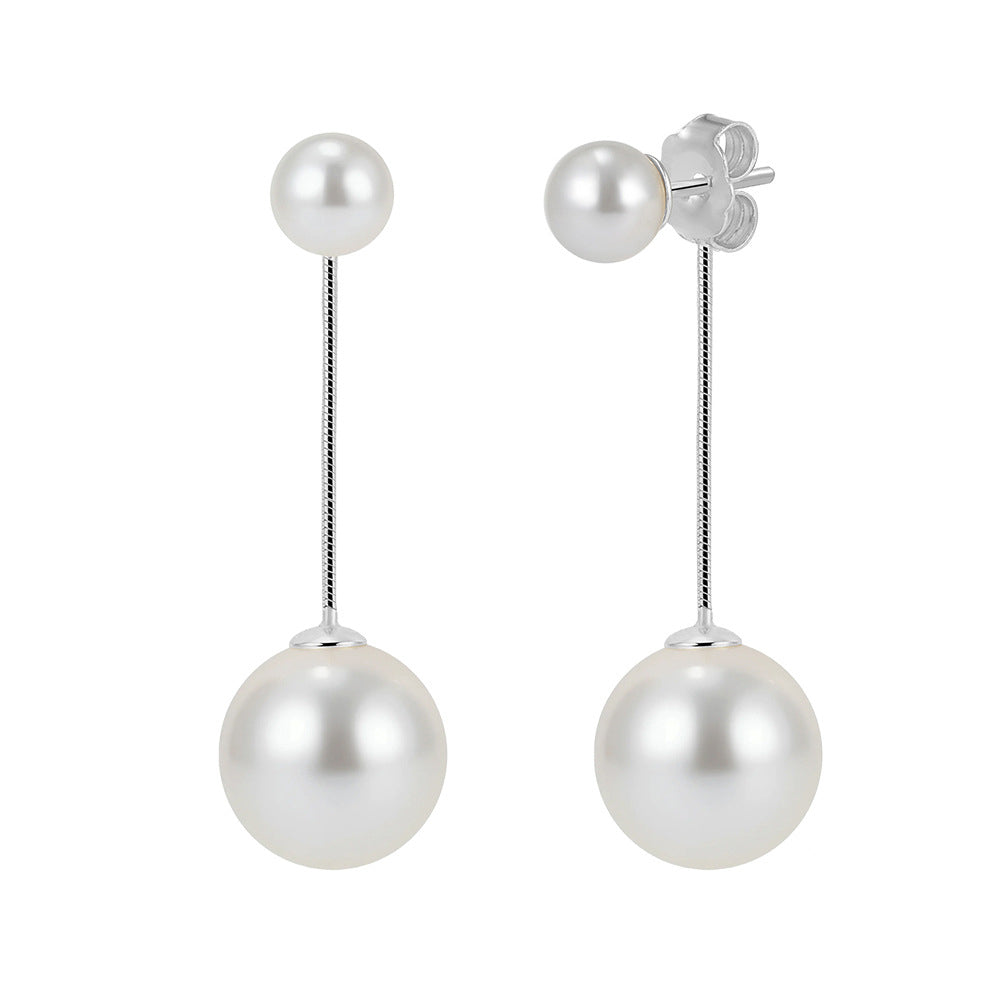925 Sterling Silver Double Shell Pearl Linear Drop Earrings 40500079