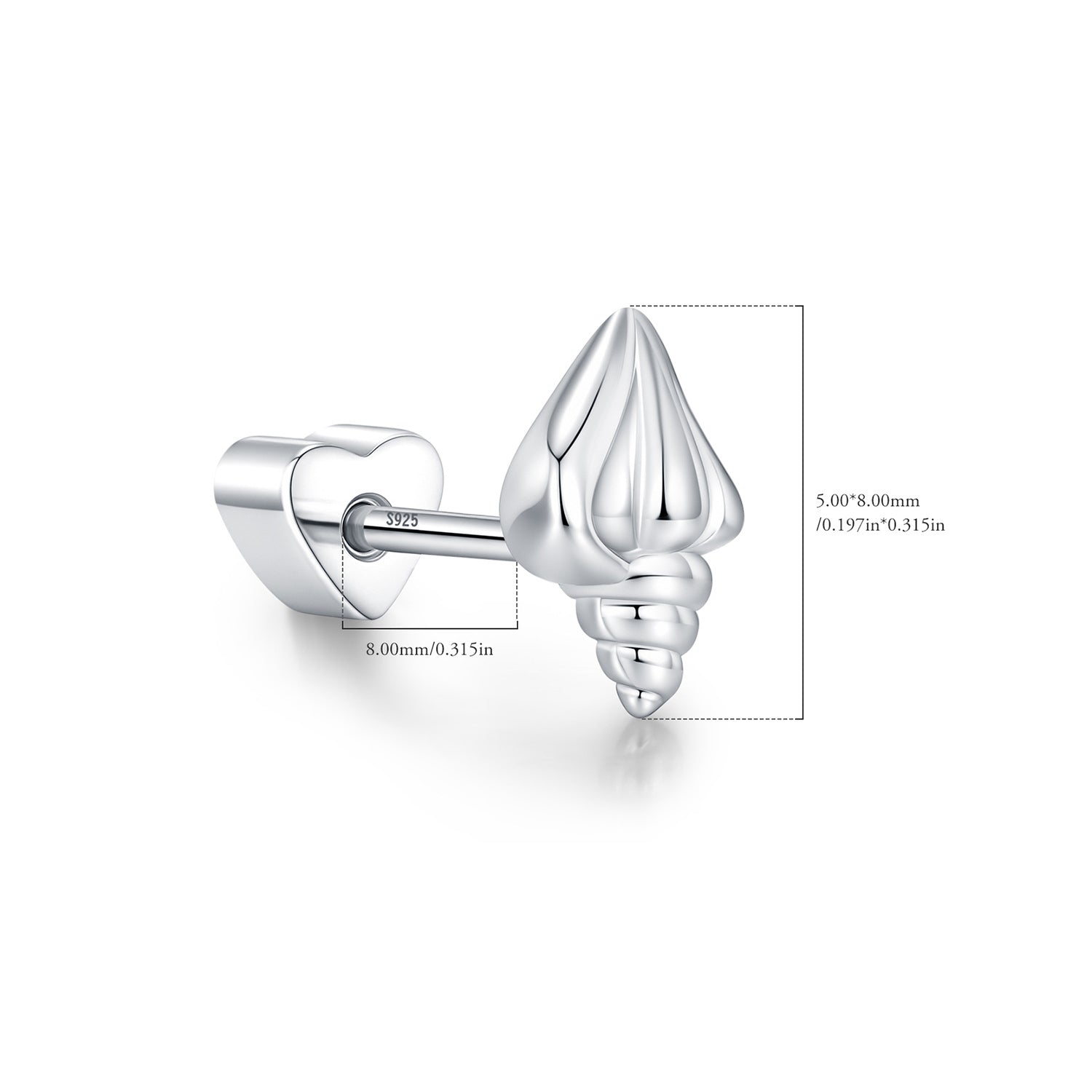 925 Sterling Silver Conch Shell Cartilage Stud 40600023