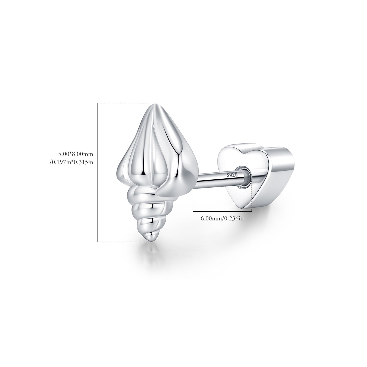 925 Sterling Silver Conch Shell Cartilage Stud 40600023