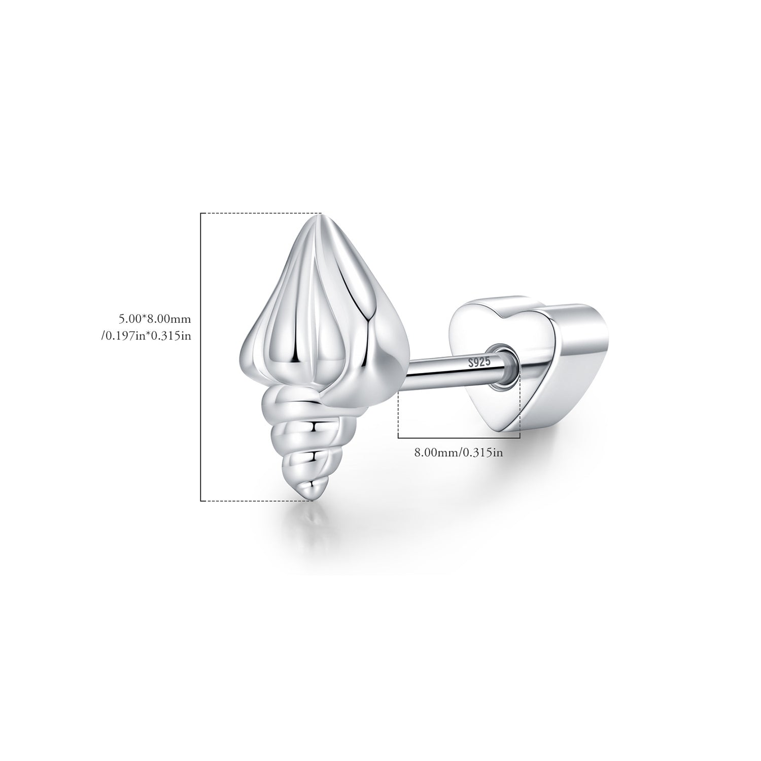 925 Sterling Silver Conch Shell Cartilage Stud 40600023