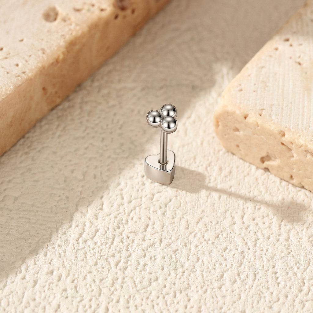 925 Sterling Silver Three Bead Cluster Flat Back Cartilage Stud 40600024